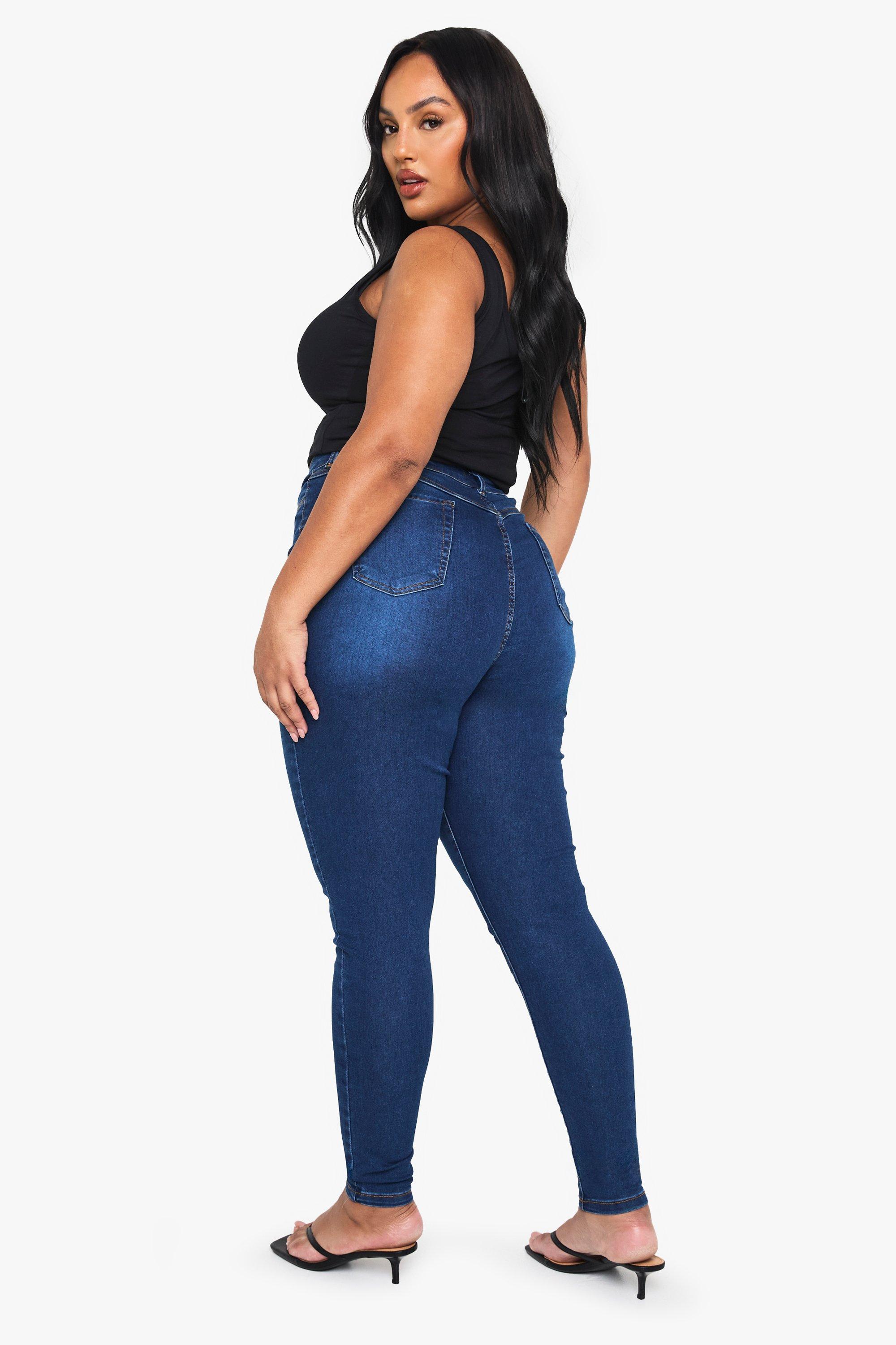 Dropship Plus Size High Rise Button Fly Skinny Jeans; Women's Plus Slight  Stretch Casual Denim Skinny Pants to Sell Online at a Lower Price