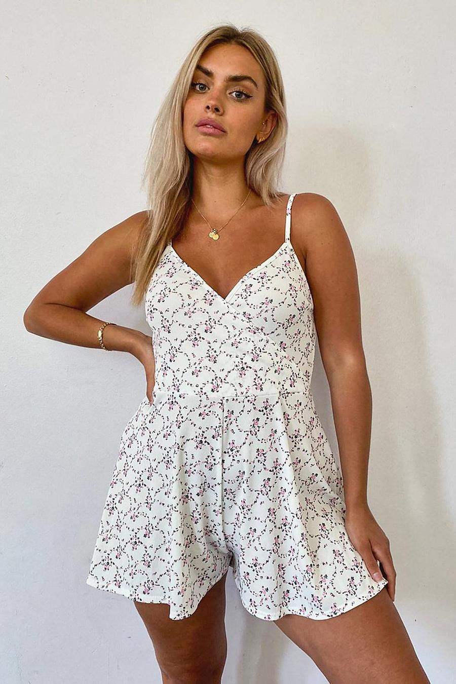 Ivory white Plus Floral Print Flippy Playsuit image number 1