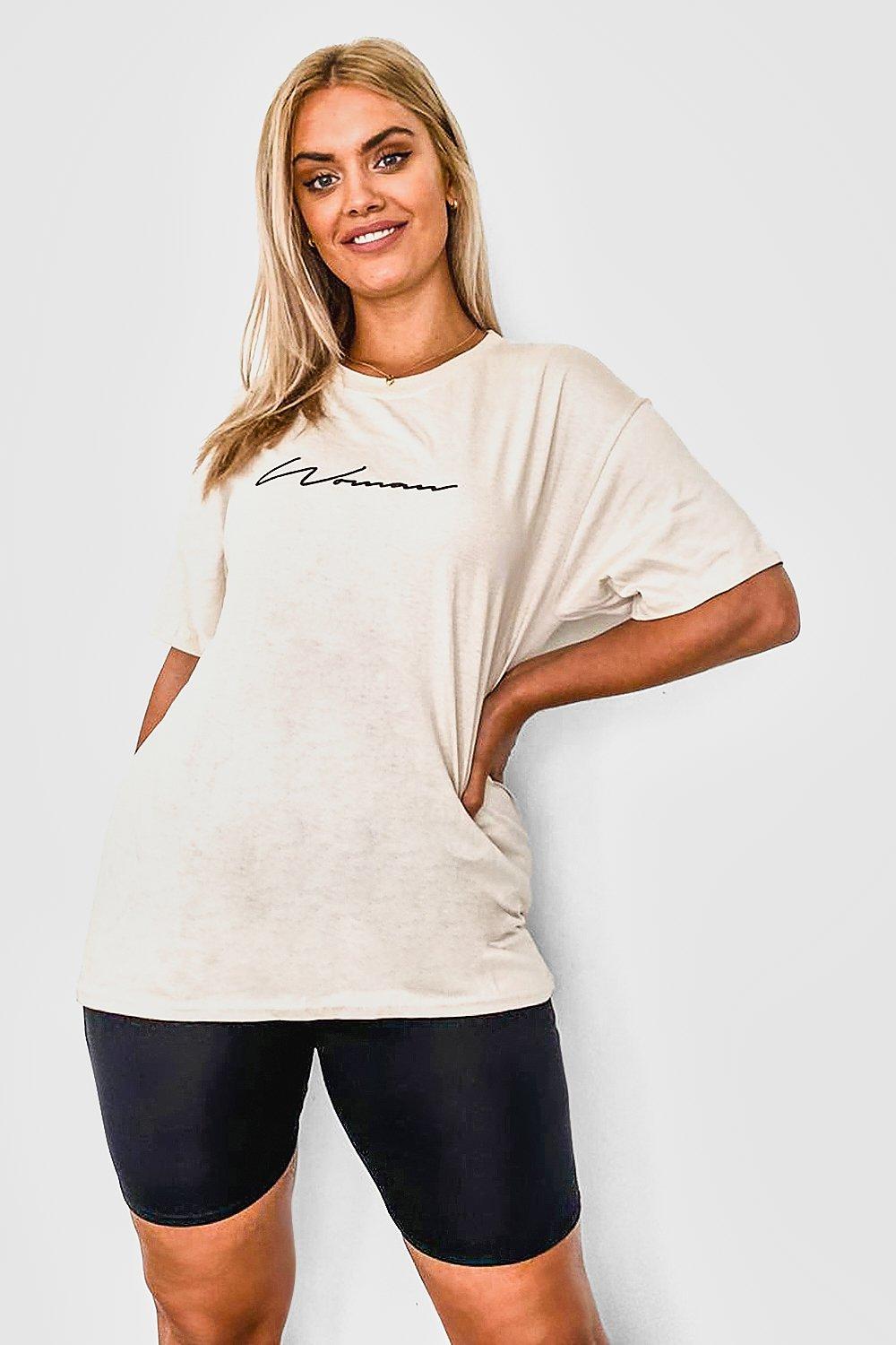 Plus Woman Script T-Shirt & Cycle Short Two-Piece