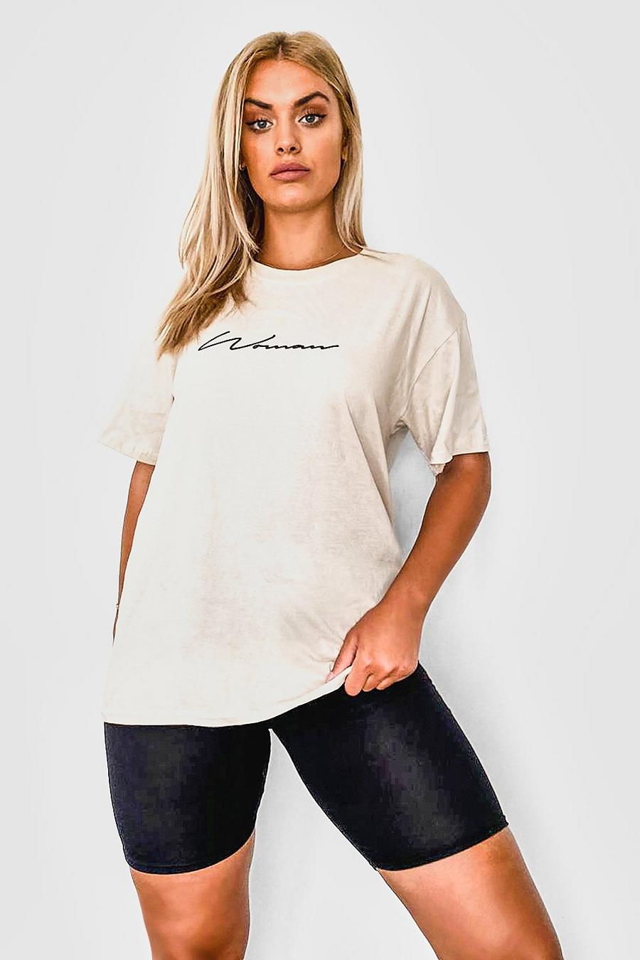 Steenrood Plus Woman T-Shirt En Fietsbroek Set Met Tekst image number 1