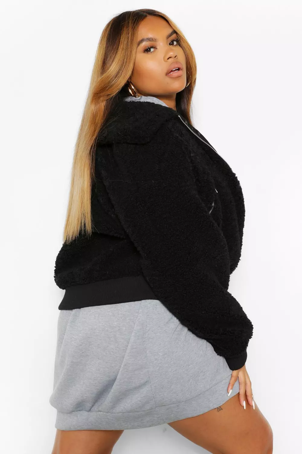 Plus size faux fur bomber jacket online