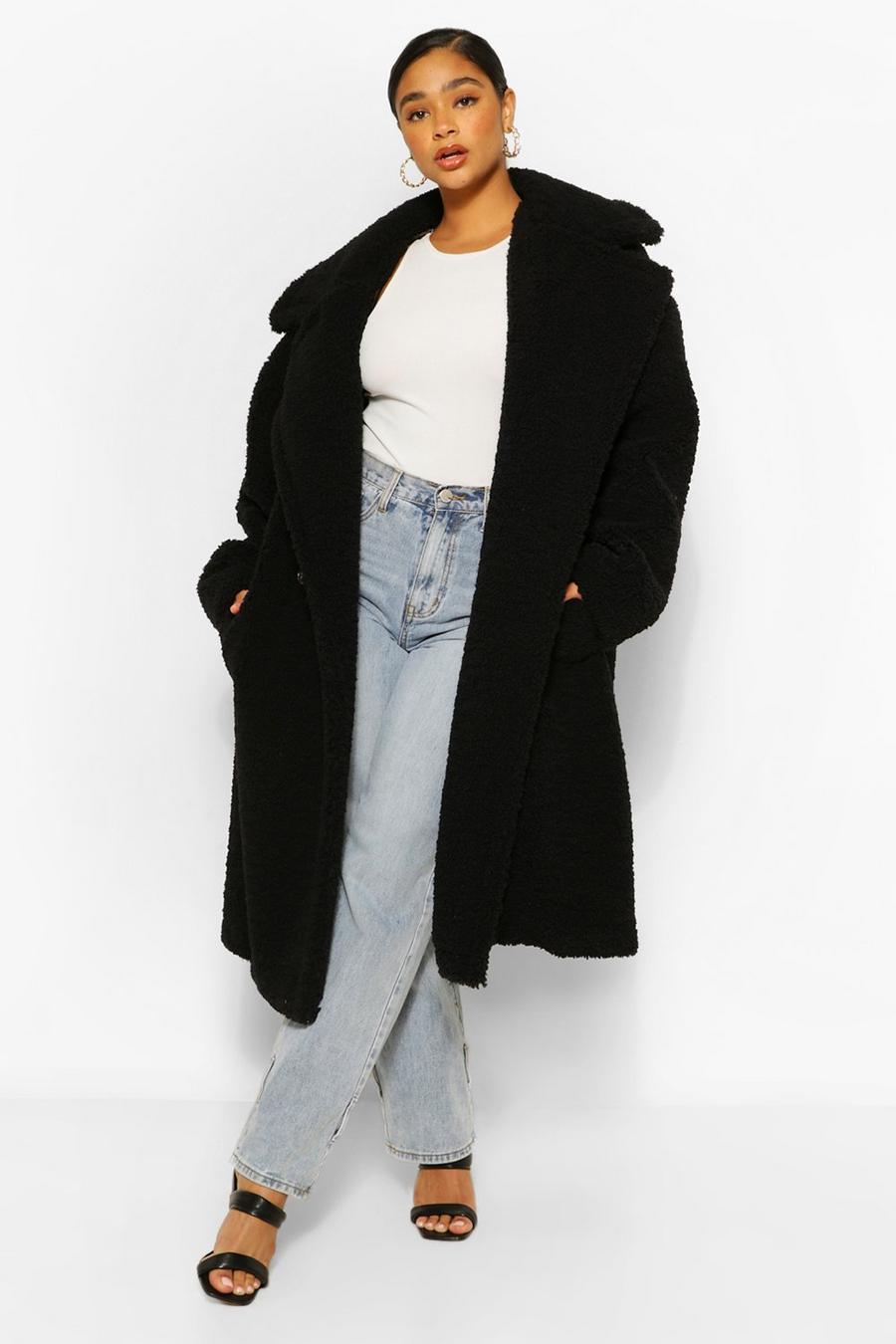 Black Plus Premium Teddy Faux Fur Oversized Coat image number 1