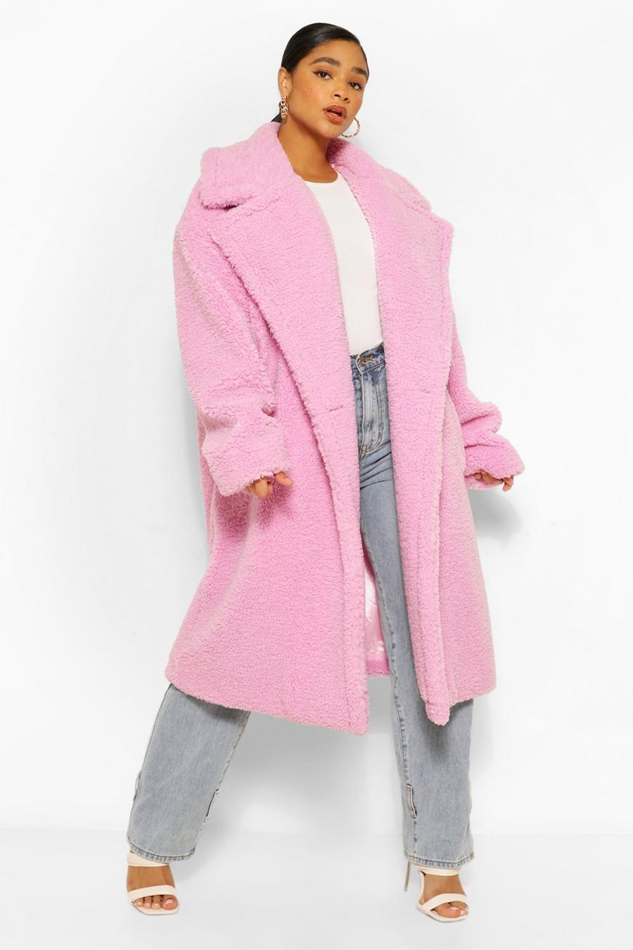 Pink Plus Premium Teddy Faux Fur Oversized Coat image number 1