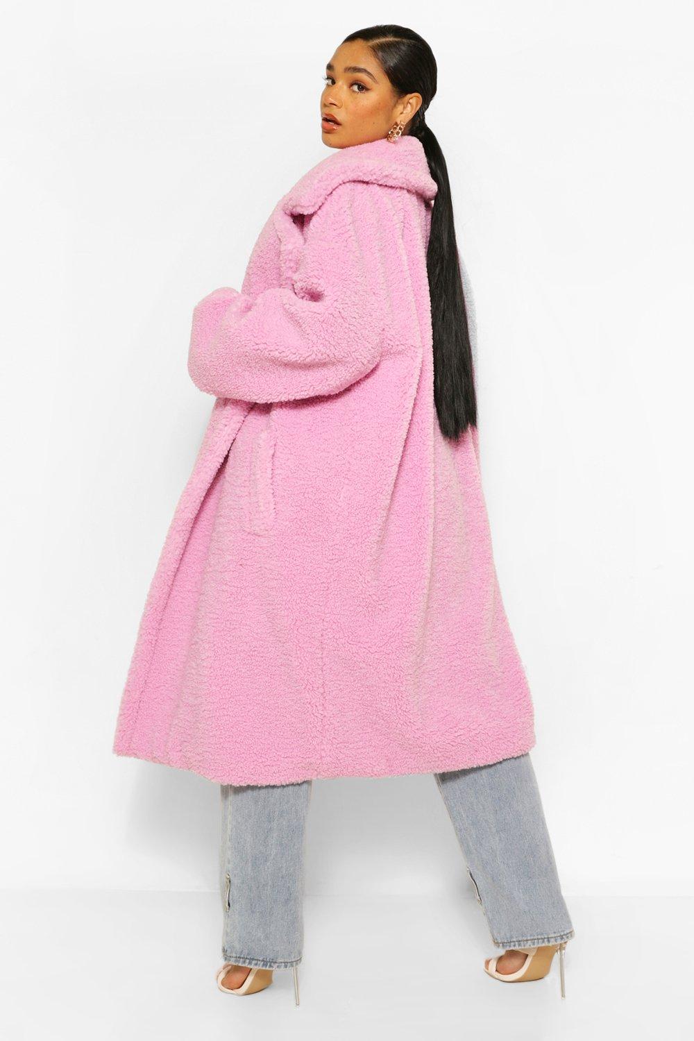 boohoo pink teddy coat