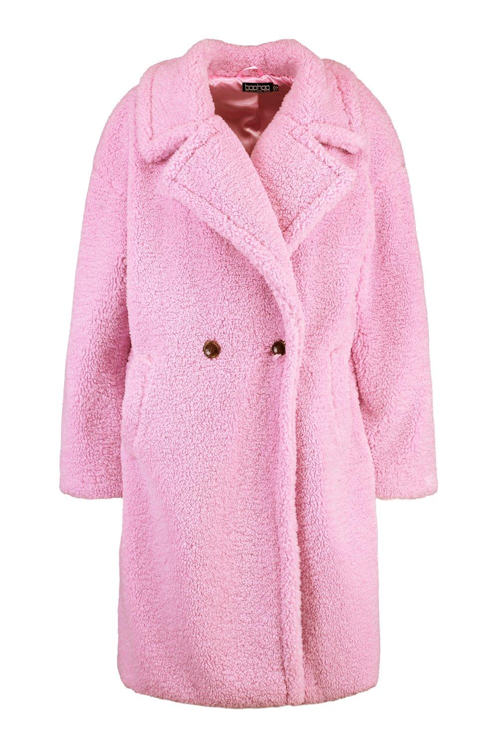 boohoo pink teddy coat