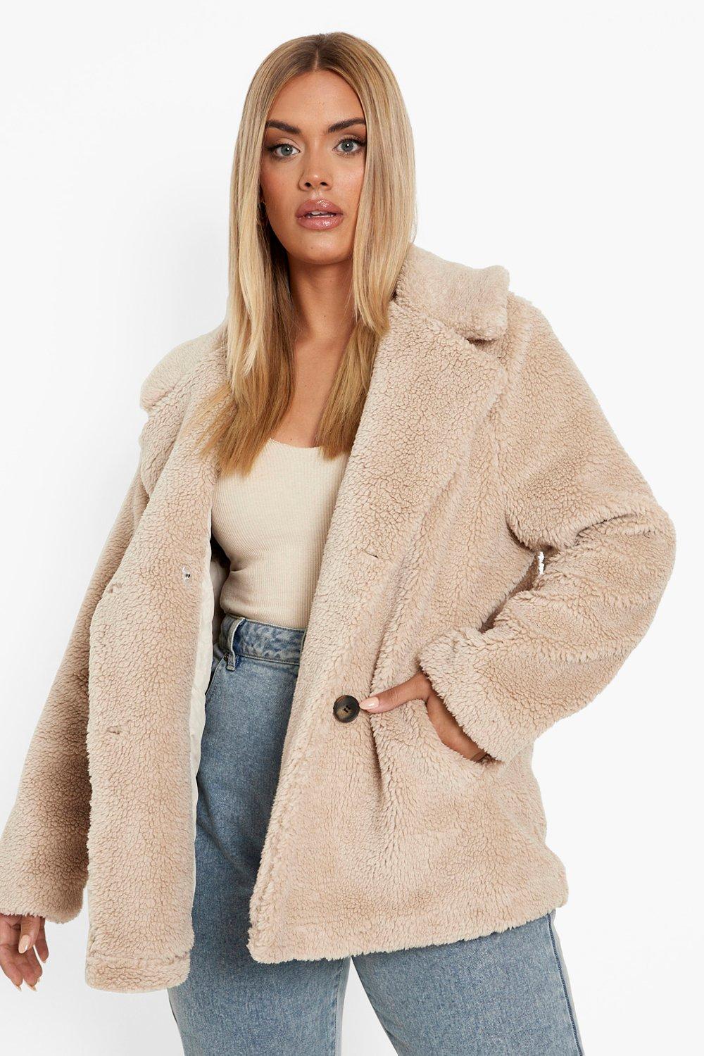 Time and Tru Women's Long Teddy Bear Faux Sherpa Coat 