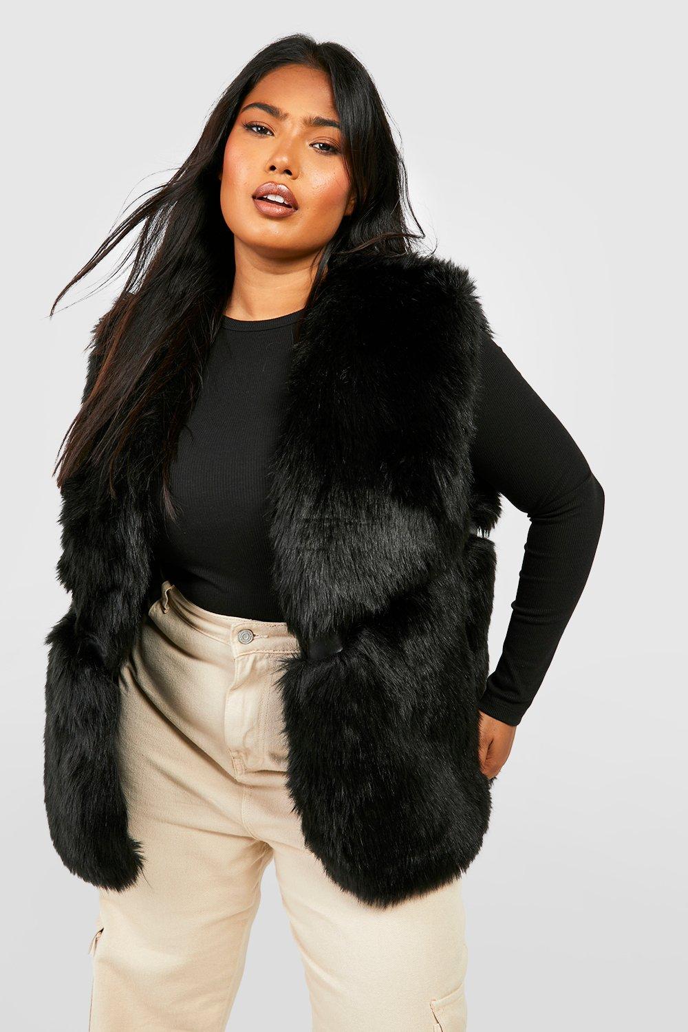 Women s Plus Faux Fur Panelled Gilet Boohoo UK