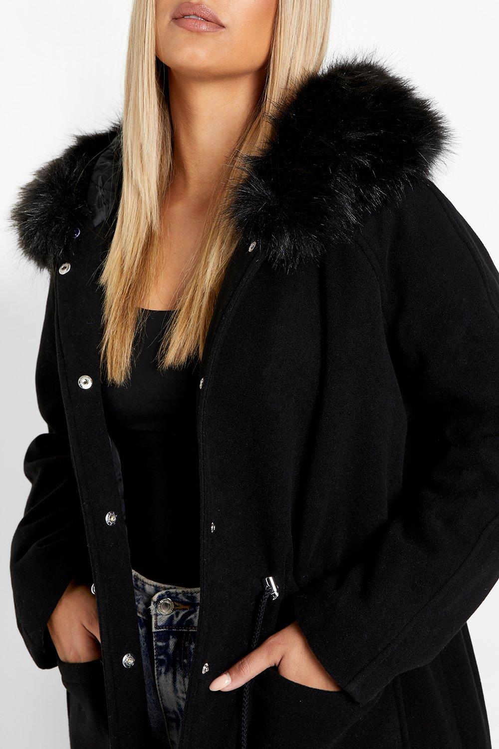 Manteau laine discount capuche fourrure femme