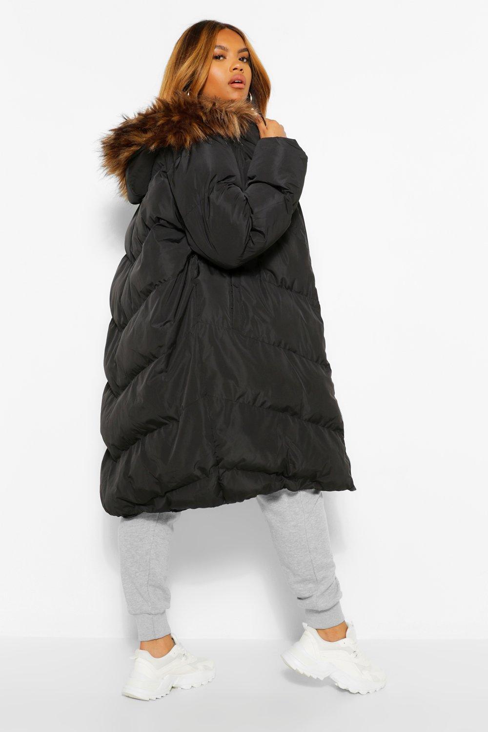 Manteau femme grande taille avec capuche fourrure sale