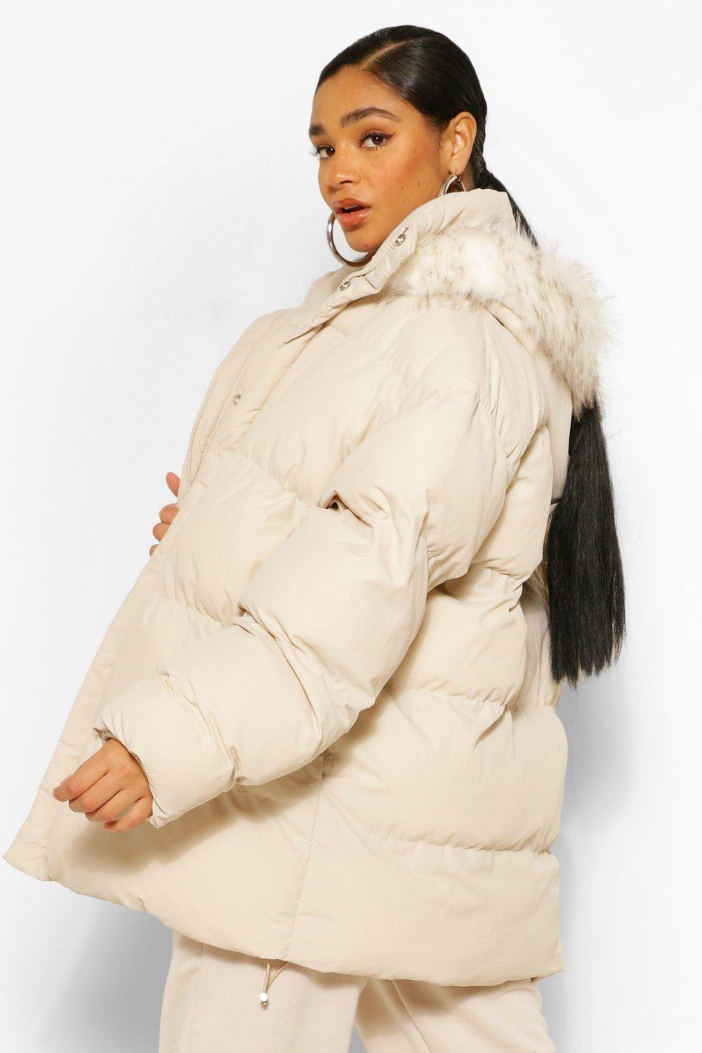 Plus Padded Puffer Coat With Faux Fur Hood