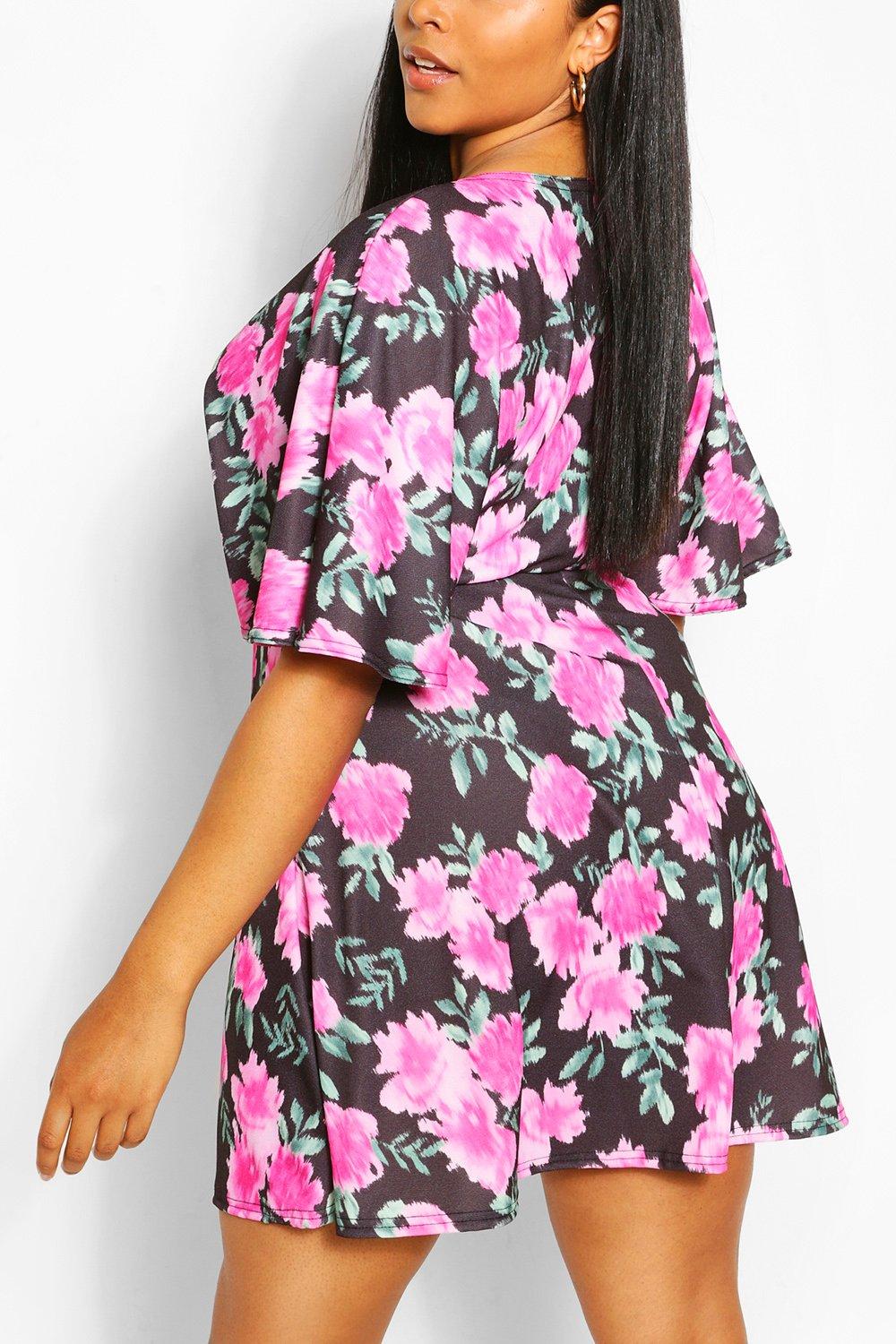 boohoo angel sleeve ruched mini dress