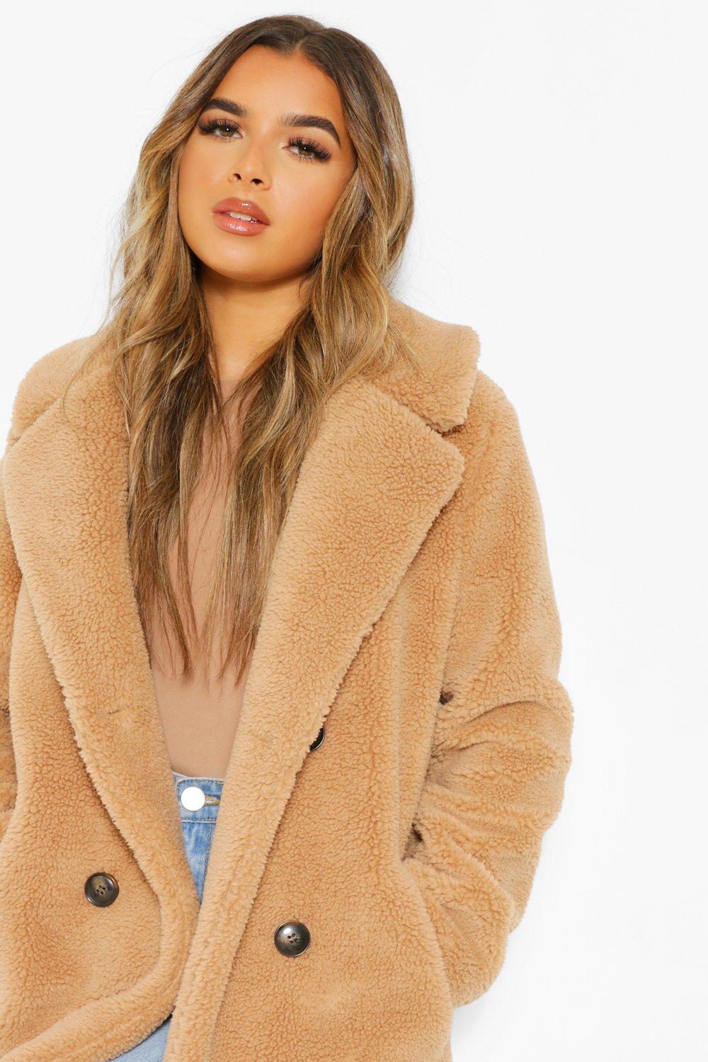 Petite Button Front Teddy Coat boohoo AU