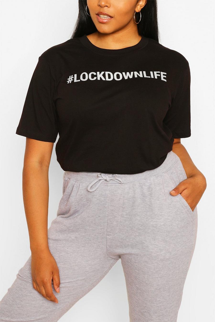 Black Plus Lockdown Life Slogan T-Shirt image number 1