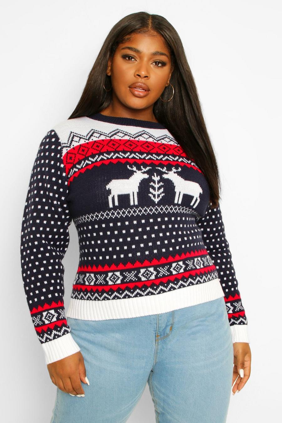 Navy Plus Christmas Reindeer Sweater image number 1