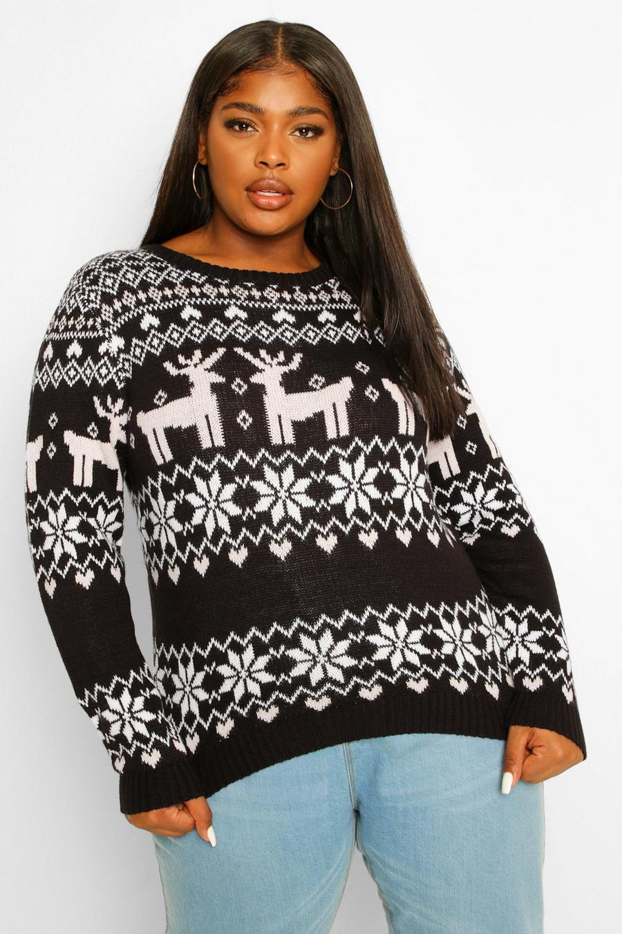 Plus Pullover mit weihnachtlichem Norwegermuster, Schwarz image number 1