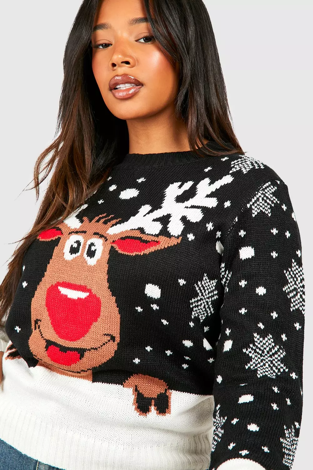 Black Plus Reindeer Snowflake Jumper alternative image
