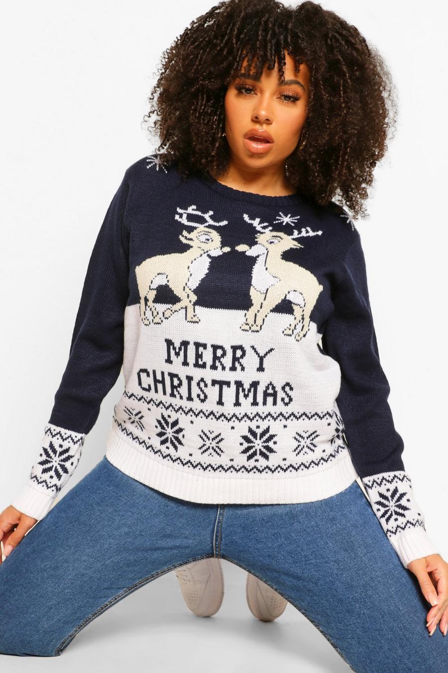 Plus „Frohe Weihnachten“-Pullover mit Rentieren image number 1