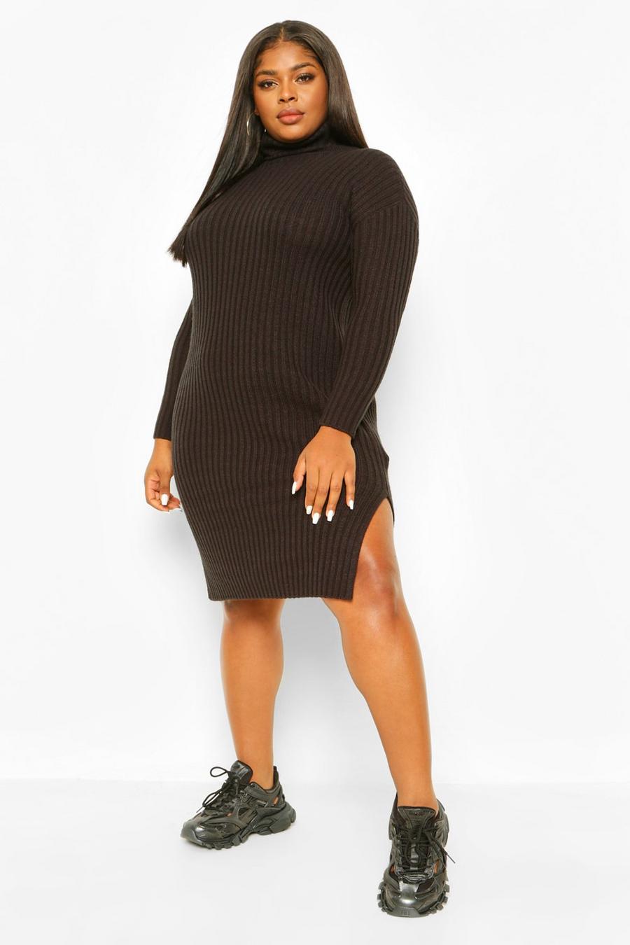 Black Plus Chunky Roll Neck Midaxi Jumper Dress image number 1