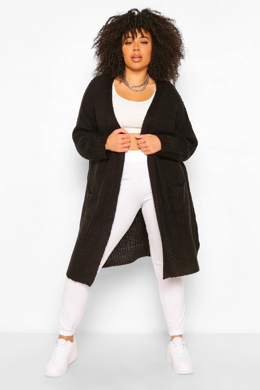 Black Plus Textured Chunky Knit Cardigan image number 1