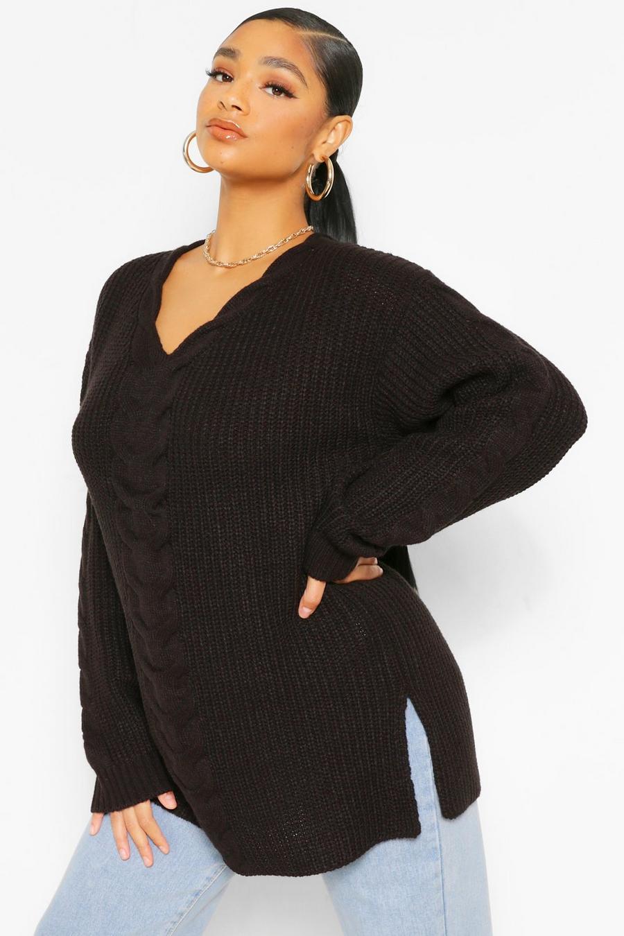 Black Plus Cable Knitted Jumper image number 1