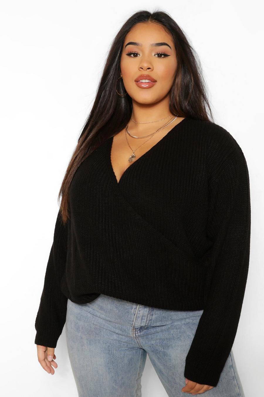 Black Plus Oversized Wrap Front Sweater image number 1
