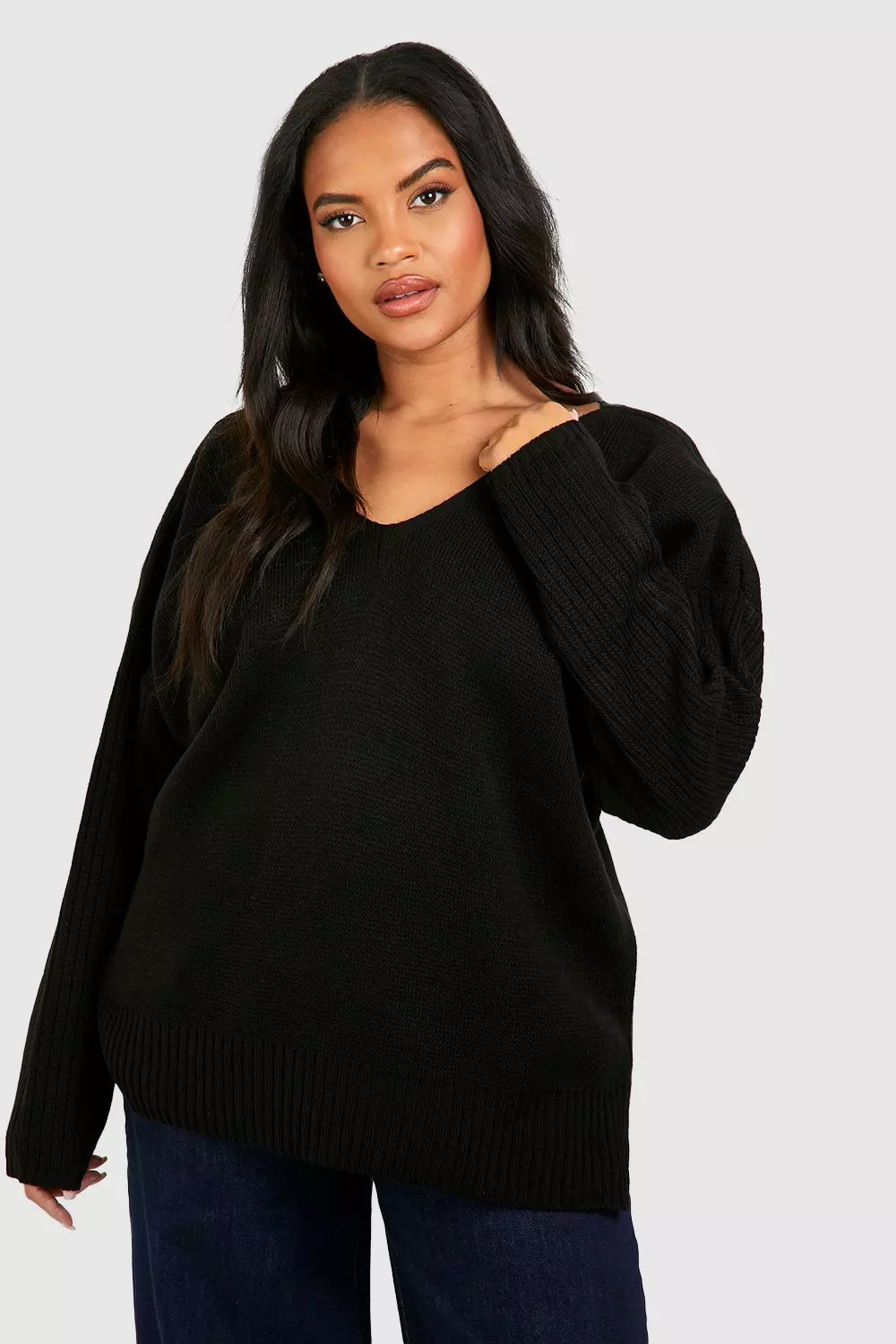 Oversized black v hot sale neck sweater