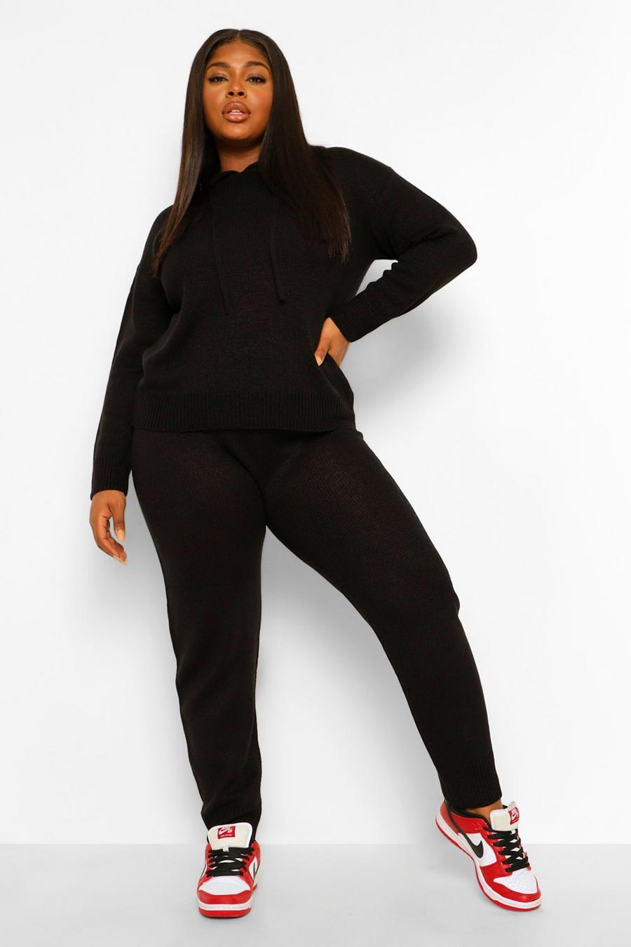 Black Plus Hooded Jumper & Track Pant Loungewear Set image number 1