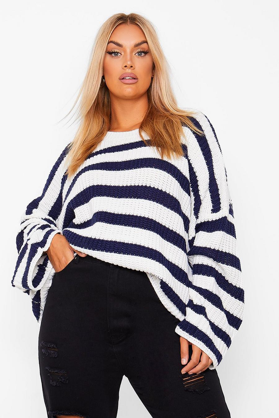 Navy Plus Oversized Striped Sweater image number 1