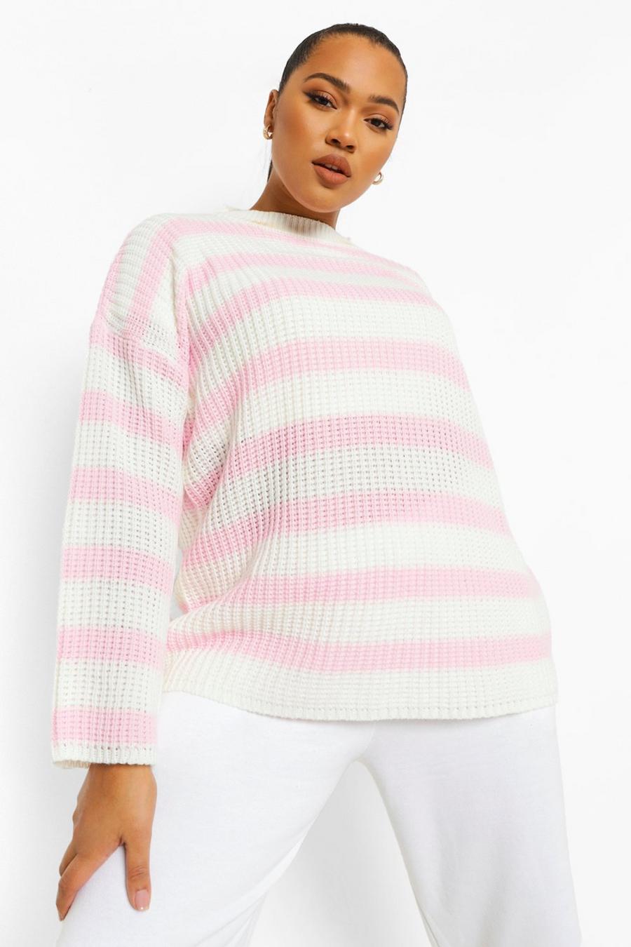 Pink Plus Oversized Striped Jumper image number 1