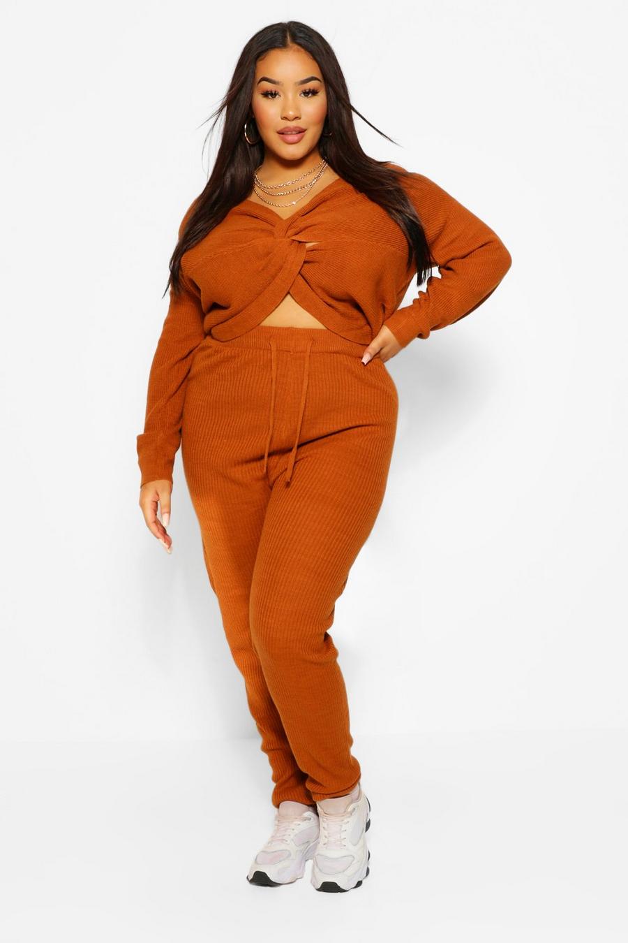 Rust Plus Twist Sweater And Jogger Loungewear Set image number 1