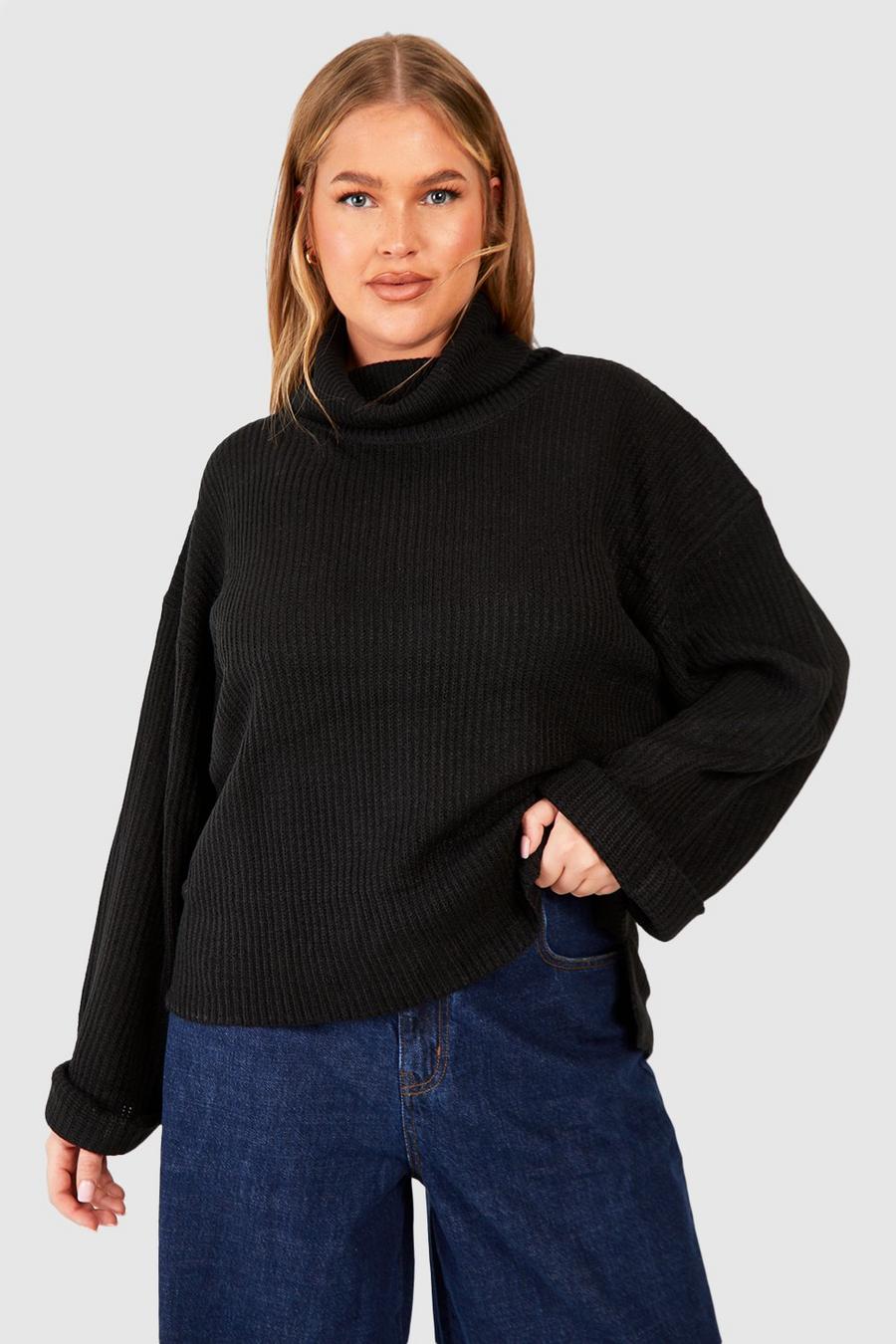 Black Plus Chunky Turtleneck Oversized Sweater image number 1