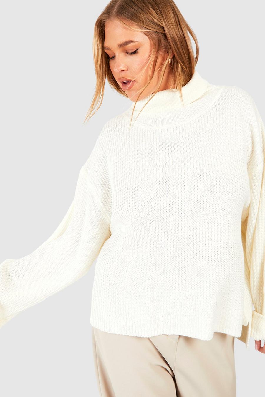 Maglione Plus Size oversize a collo alto in maglia spessa, Avena image number 1