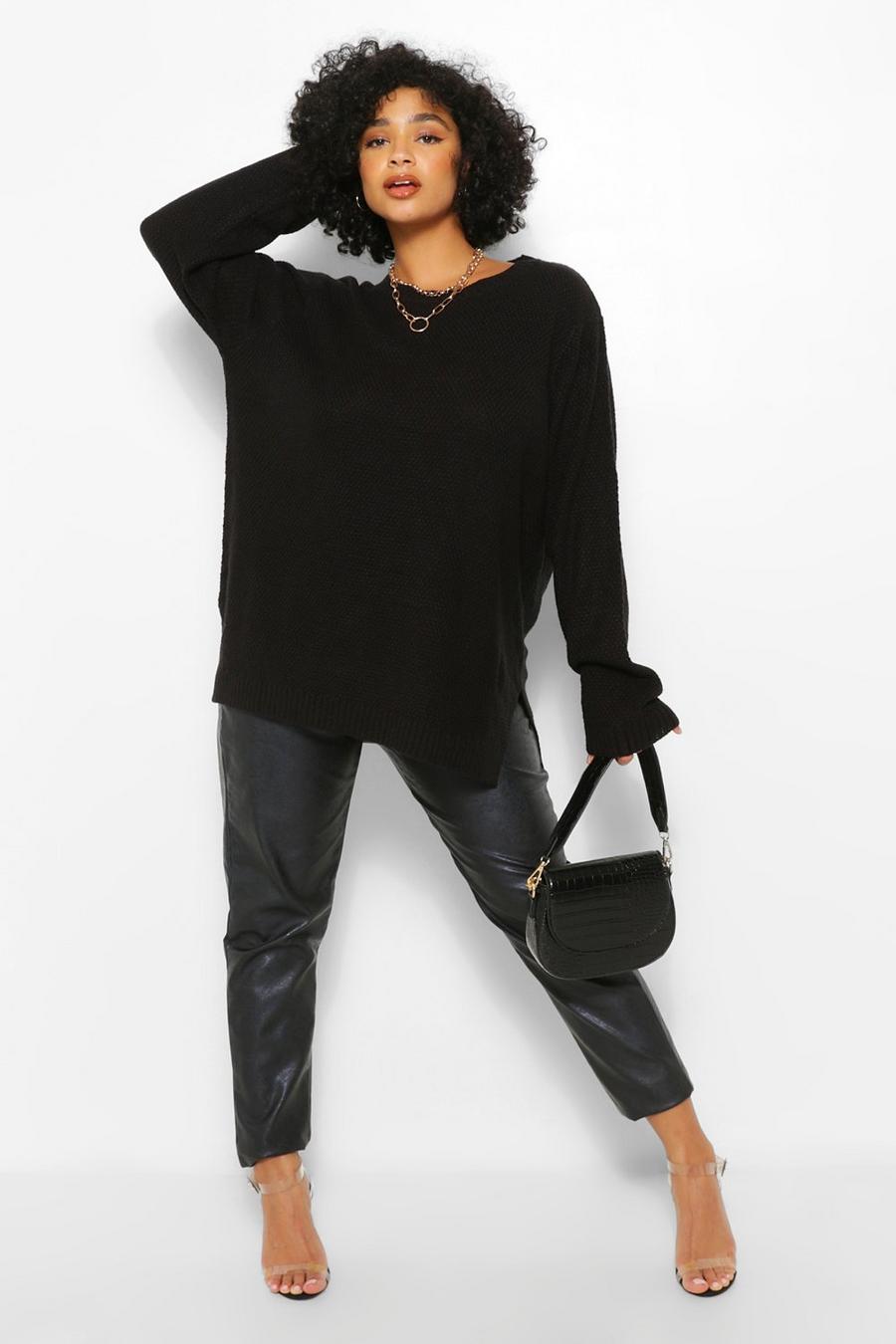 Black Plus - Mosstickad lång tröja med slitsar image number 1
