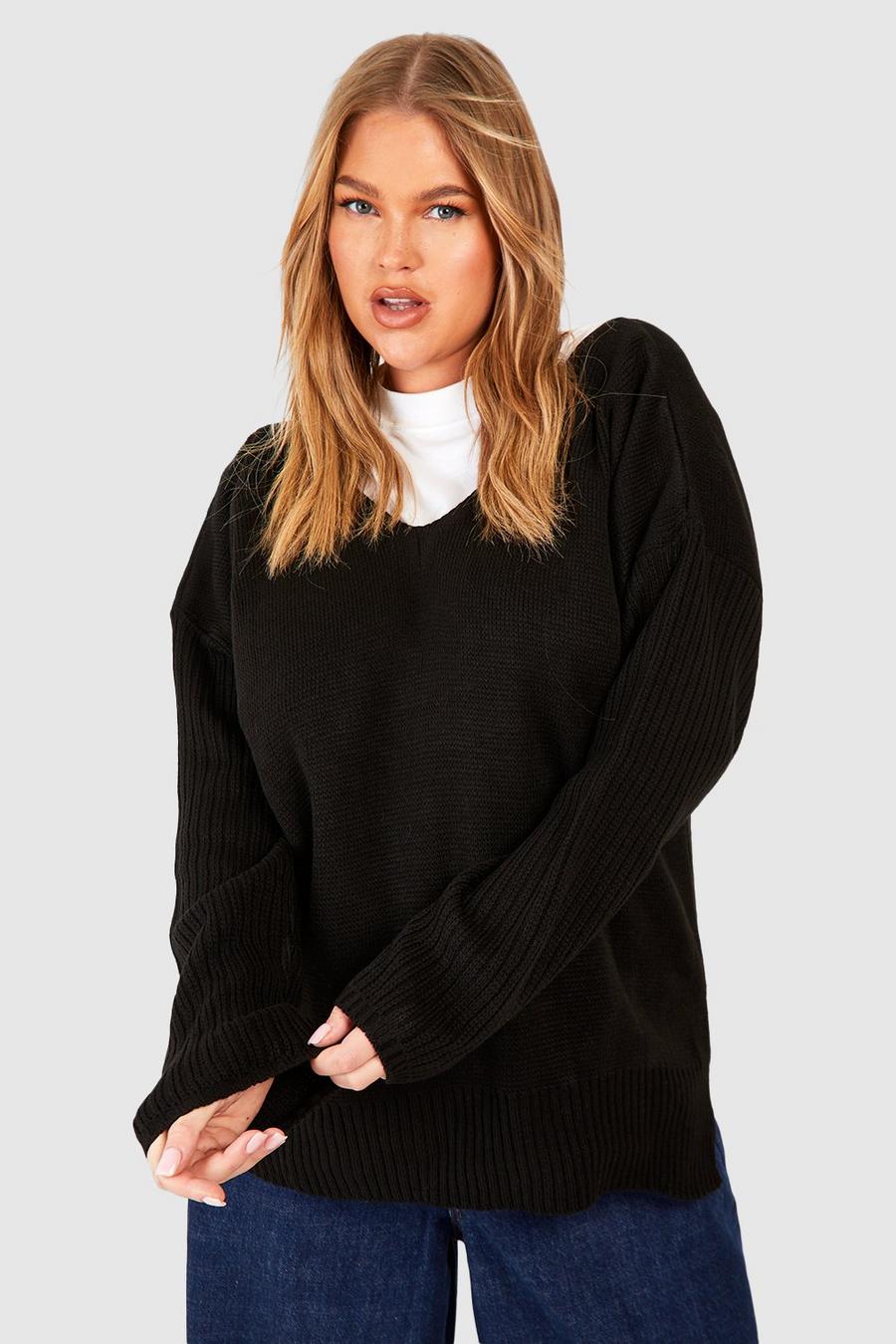 Black Plus Oversized V Neck Sweater image number 1