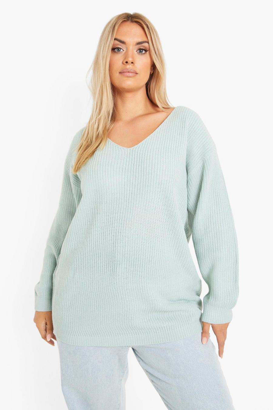 Plus Oversized Pullover mit V-Ausschnitt, Slate blue