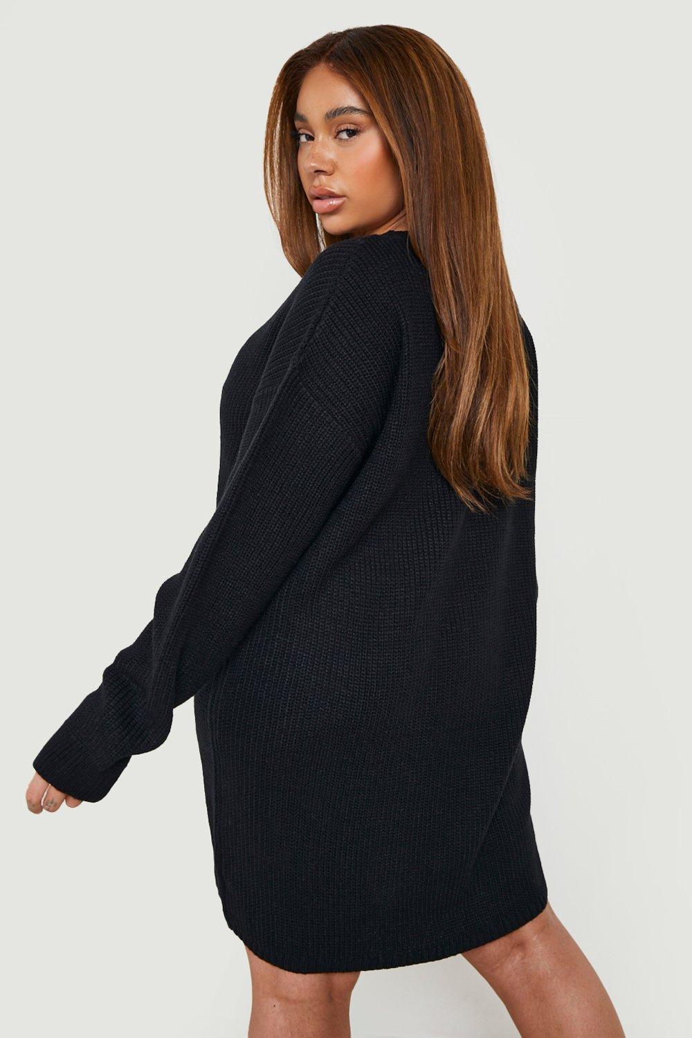 Plus Rib V Neck Sweater Dress boohoo