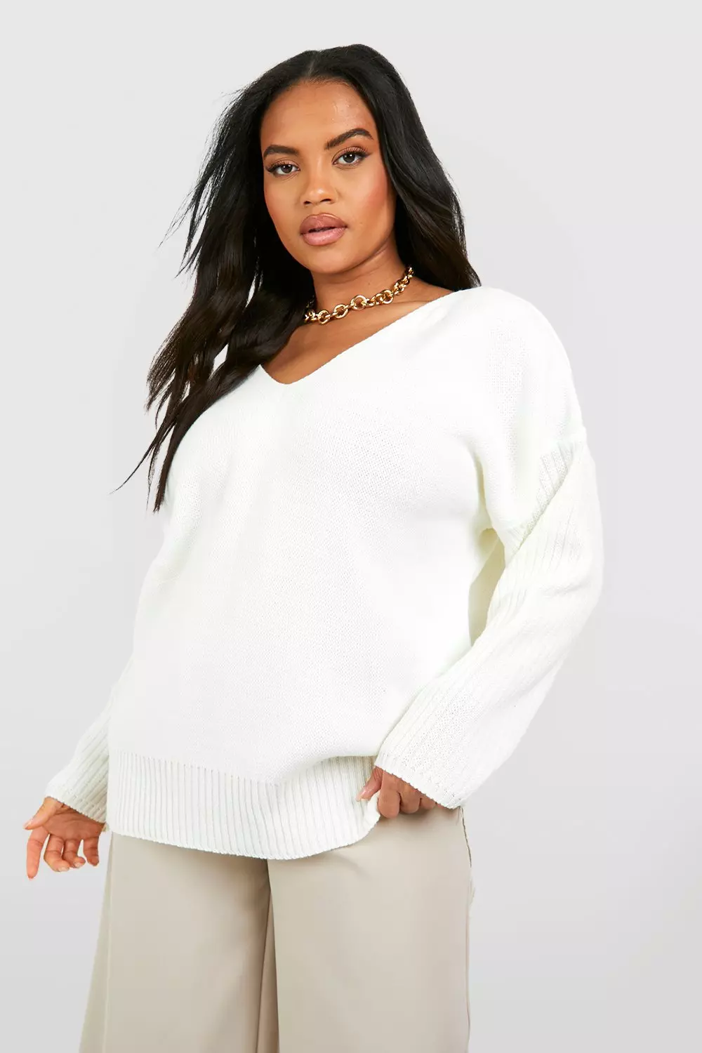 Grande Taille Pull A Col Et Dos En V Boohoo