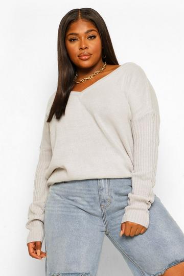 Silver Plus Sweater V Neck Detail Front And Back