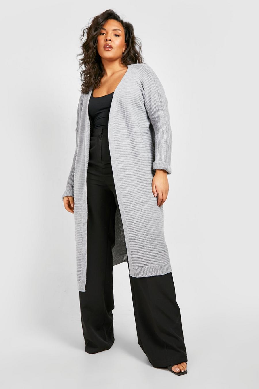 Cardigan Plus Size oversize in maglia a coste Cocoon, Silver grey grigio