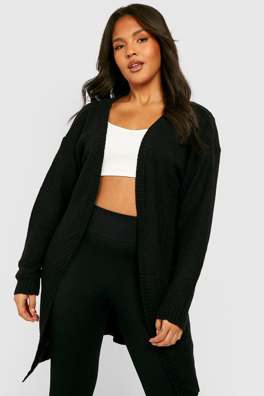 Black Plus Edge To Edge Waffle Knit Cardigan image number 1