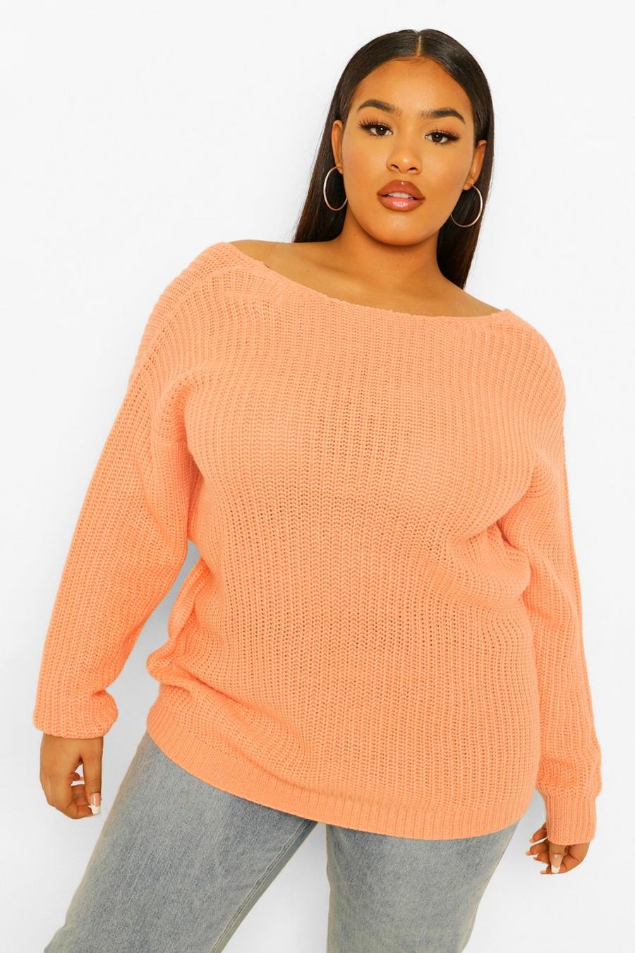 Apricot Plus V Back Oversized Sweater image number 1