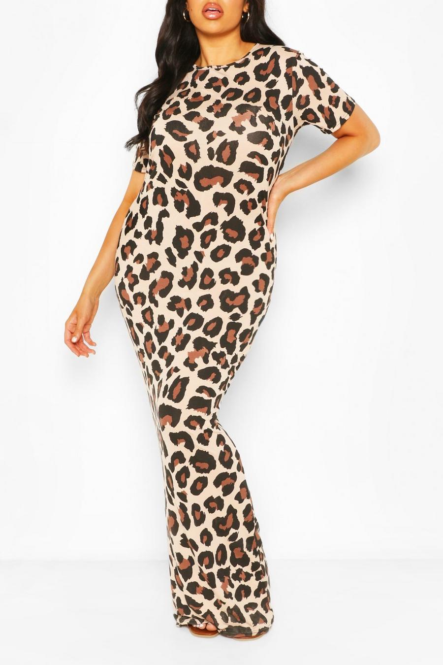 Brown Plus Leopard Print Cap Sleeve Maxi Dress image number 1