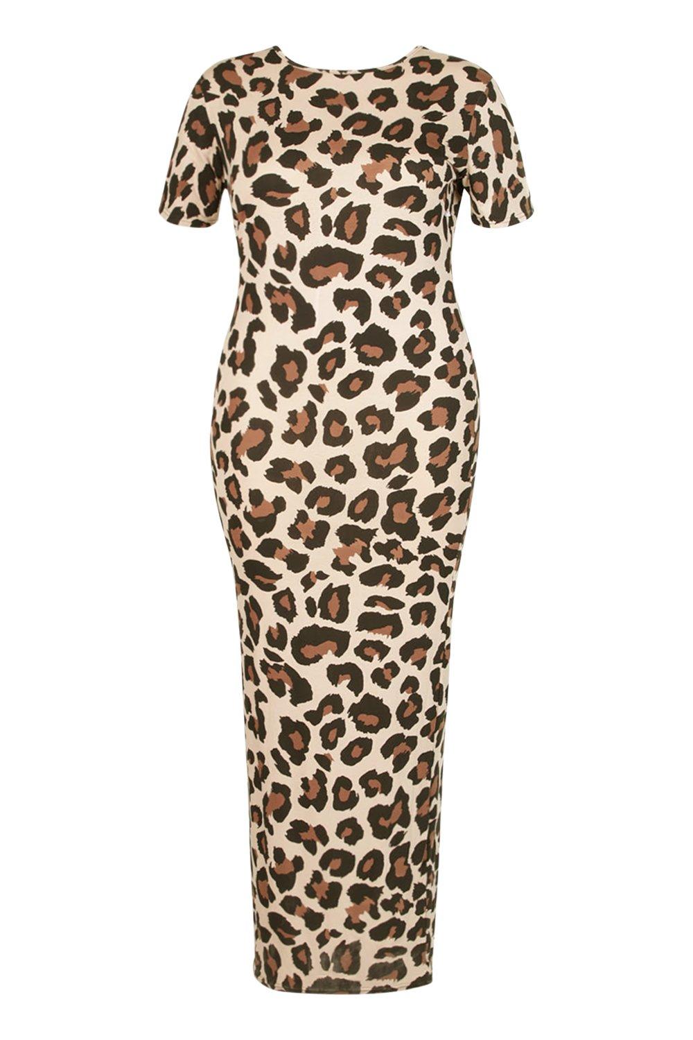 Plus Leopard Print Cap Sleeve Maxi Dress