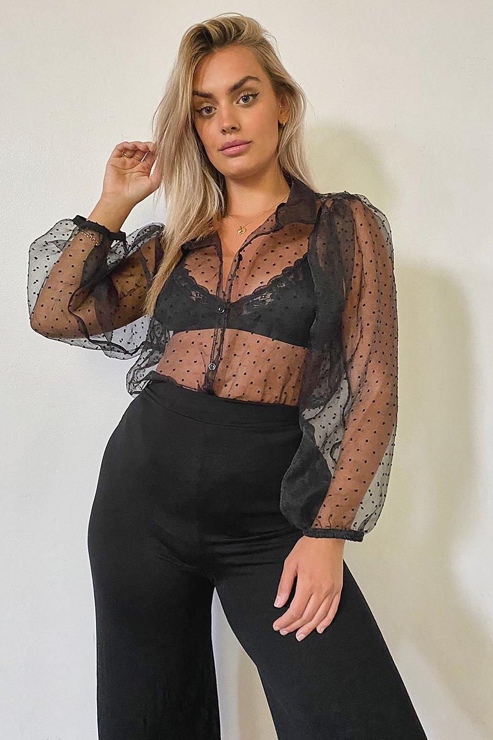 mesh puff sleeve shirt