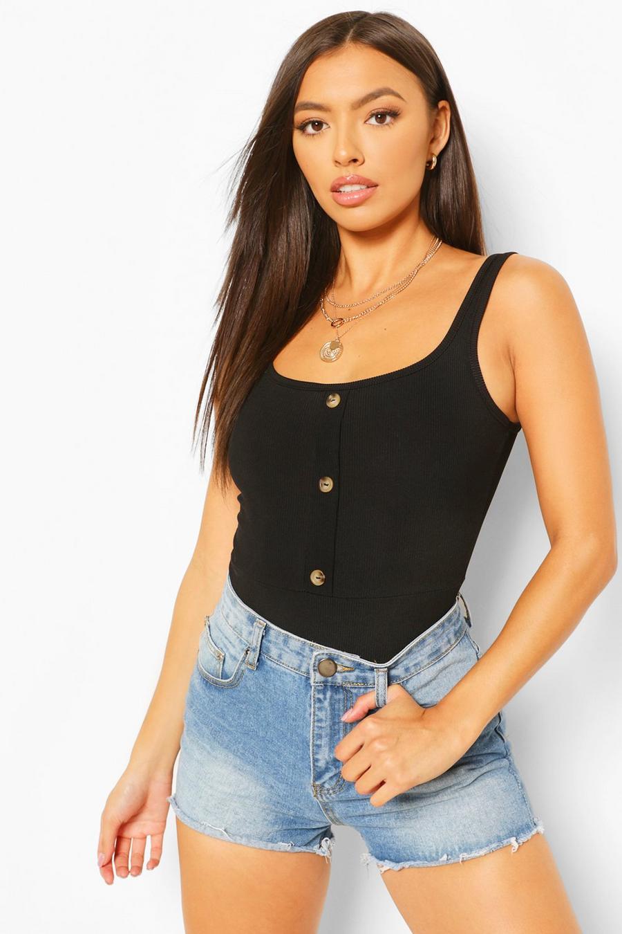 Petite Rib Button Front Bodysuit image number 1