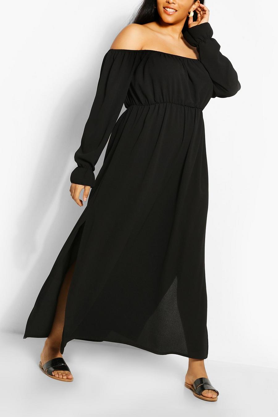 Black Plus Off The Shoulder Crepe Maxi Dress image number 1