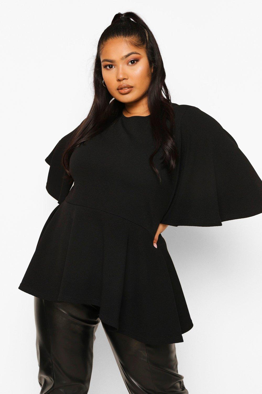 Plus Angel Sleeve Peplum Blouse