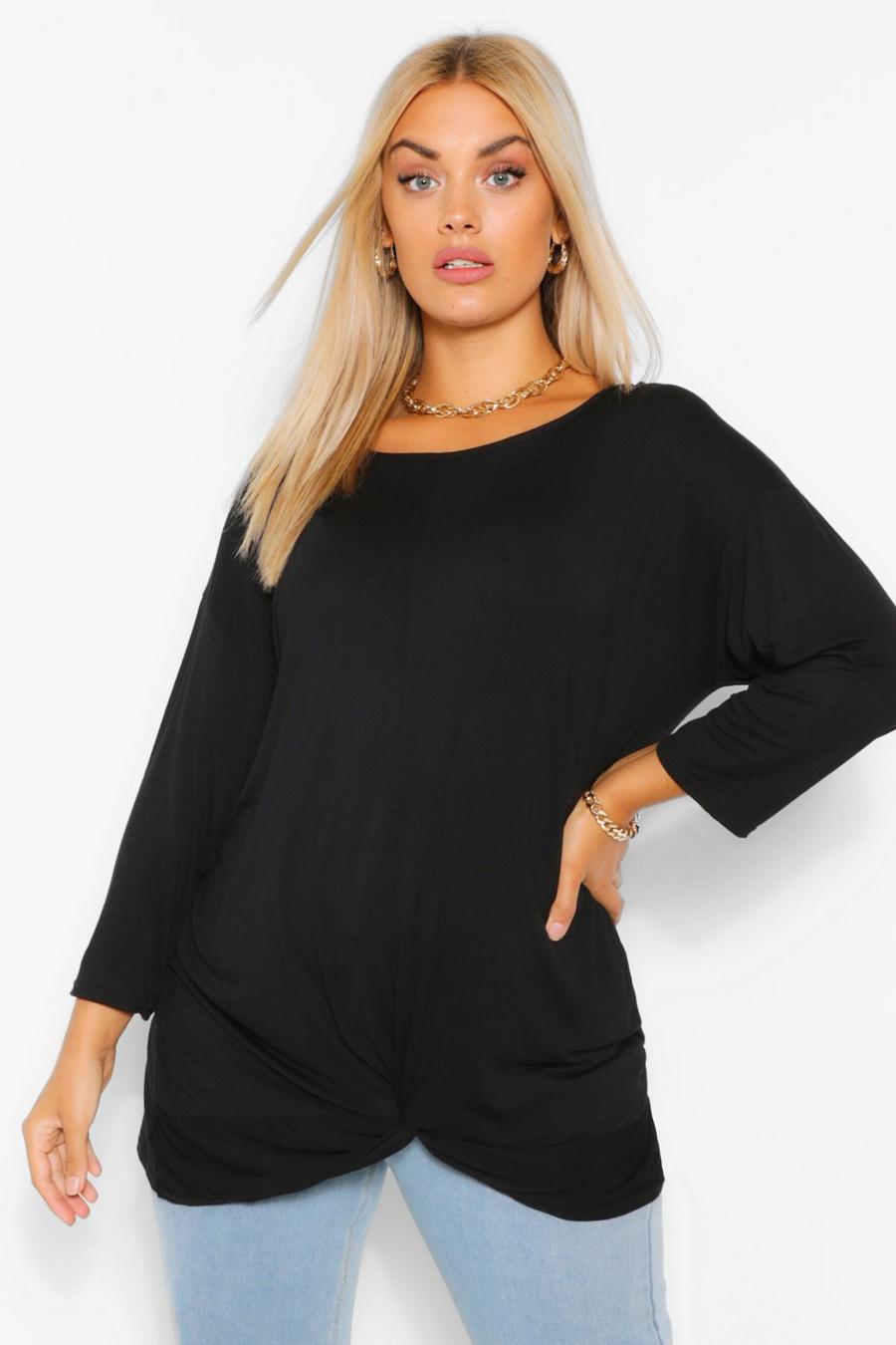 Black Plus Knot Front Tunic Top image number 1