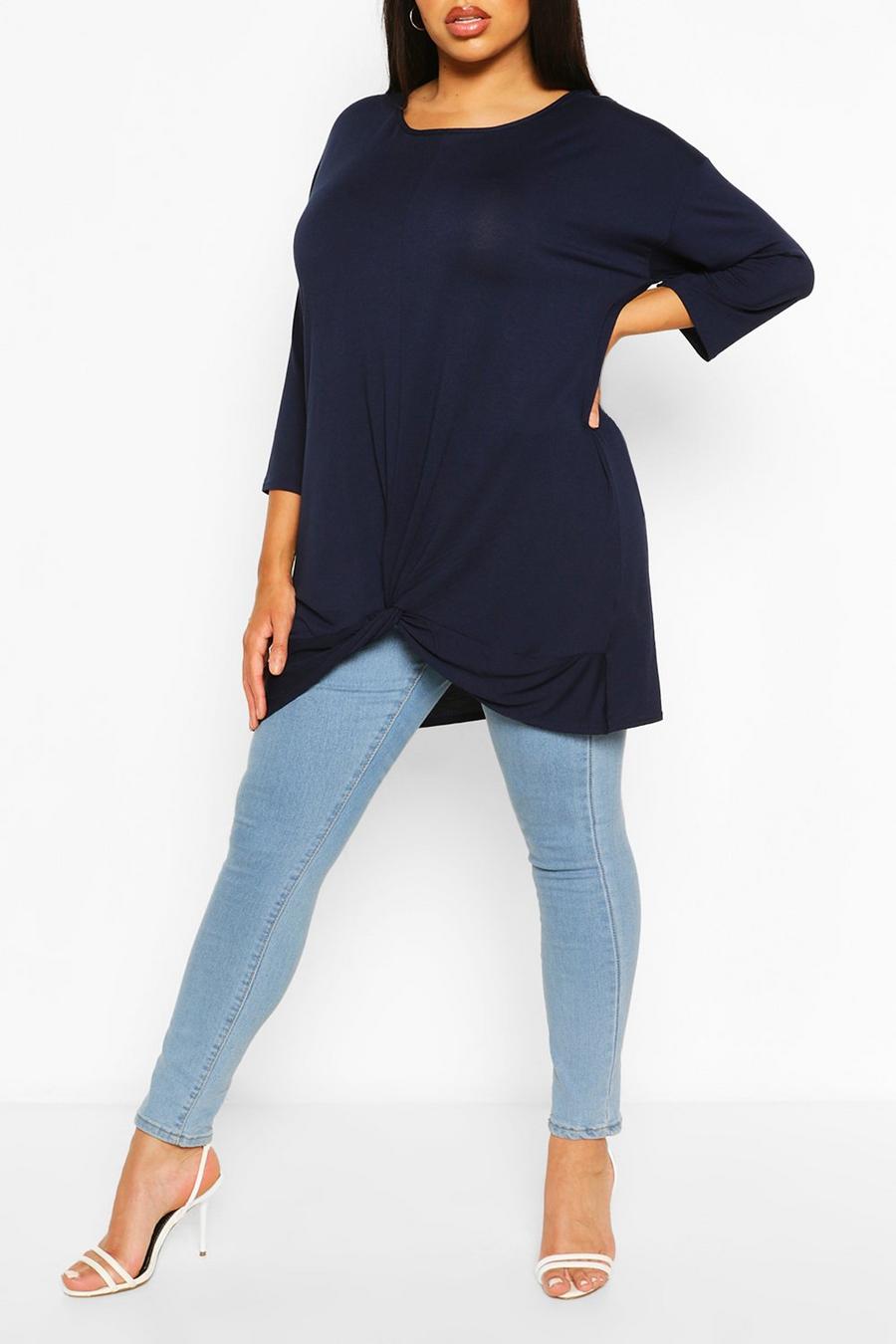 Navy Plus Knot Front Tunic Top image number 1
