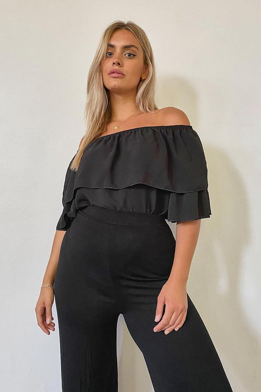 Black Plus Ruffle Off The Shoulder Woven Top image number 1
